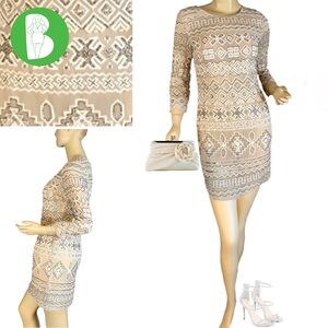 NEEDLE & THREAD BEIGE, SILVER & GOLD BEADED COCKTAIL DRESS NWT (4)